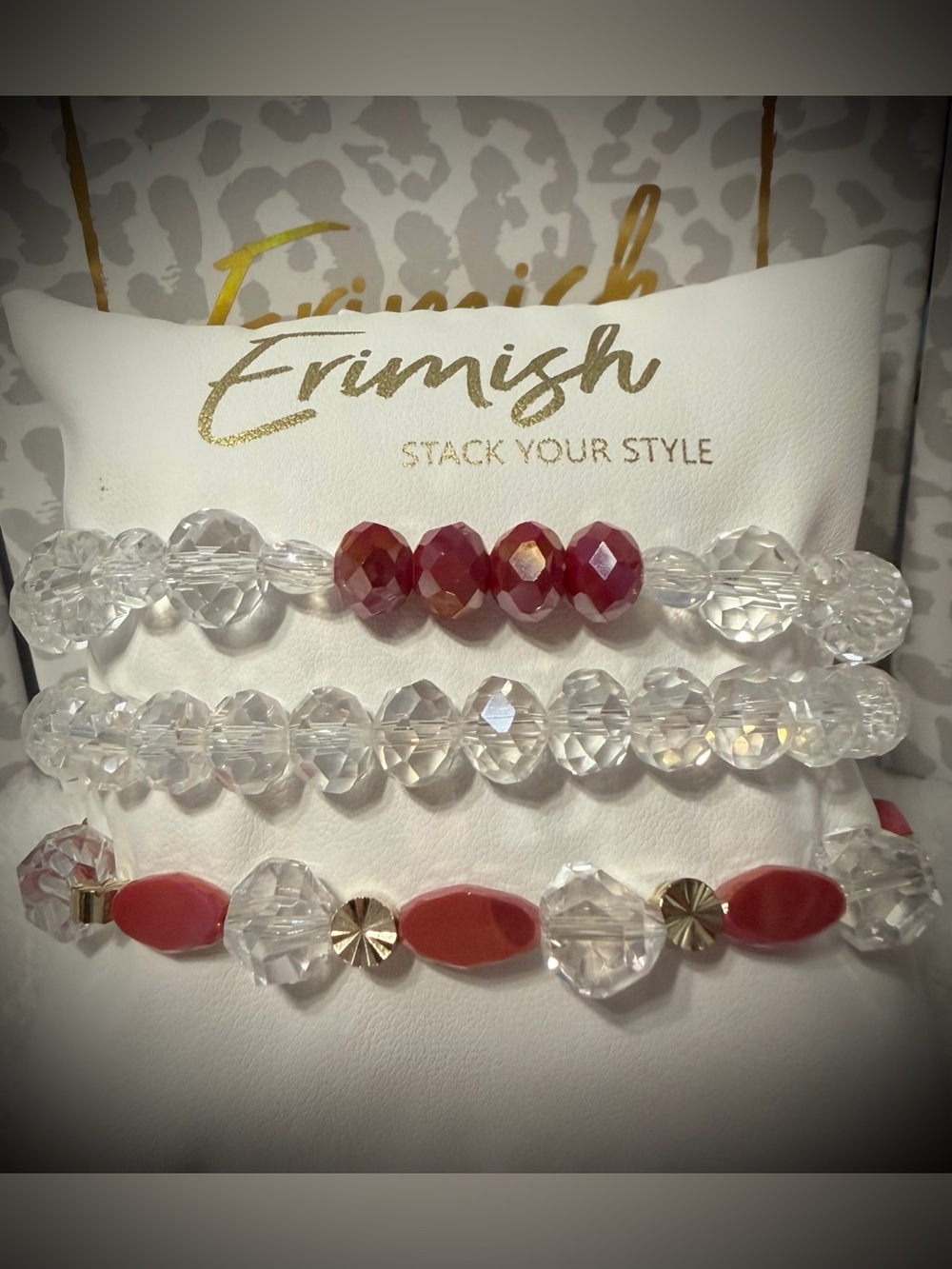 New ERIMISH Bracelets 3 pc Stack - Red & Clear